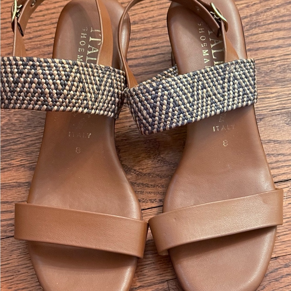 Italian Shoemakers Tan and Black Woven Sandals
